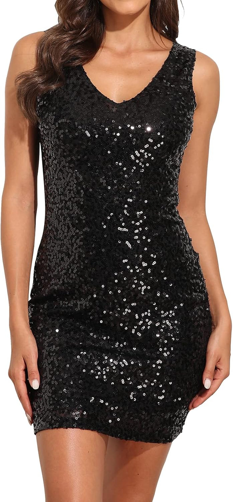 Prettyguide Women'S Sequin Cocktail Dress V Neck Bodycon Glitter Party Dress