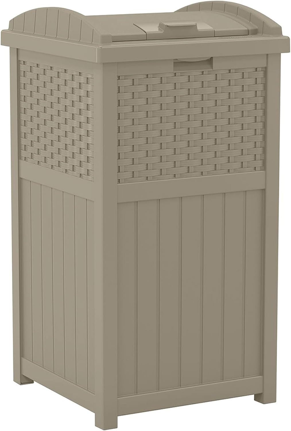 33 Gallon Hideaway Trash Can for Patio - Resin Outdoor Trash with Lid - Use in Backyard, Deck, or Patio - Dark Taupe
