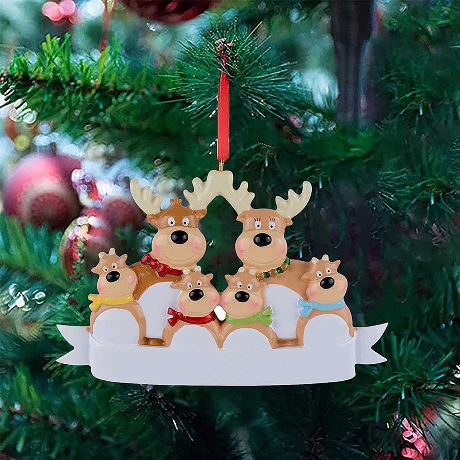 DECORY 2021 Family Ornament, Family Christmas Reindeer Ornaments, Personalized DIY Name Ornaments Reindeer Family of 3, 4, 5,Christmas Tree Decorations