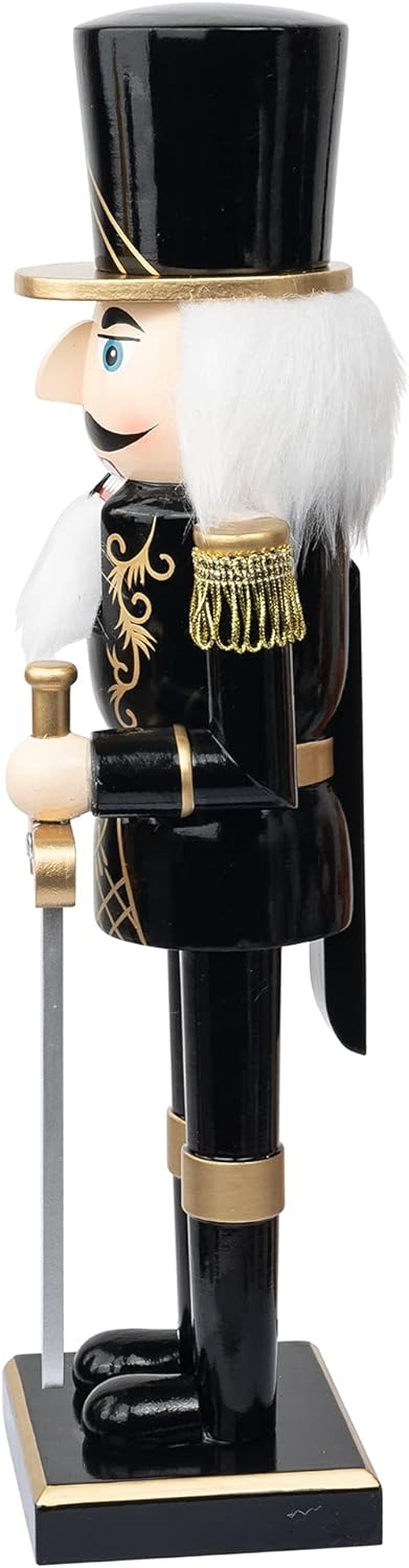 FUNPENY 14" Christmas Decorative Nutcracker Figures, Wooden Black Soldier in Black Uniform Hold Sword, Festive Collectible Nutcracker Gift for Indoor Winter Table Desktop Fireplace Decorations