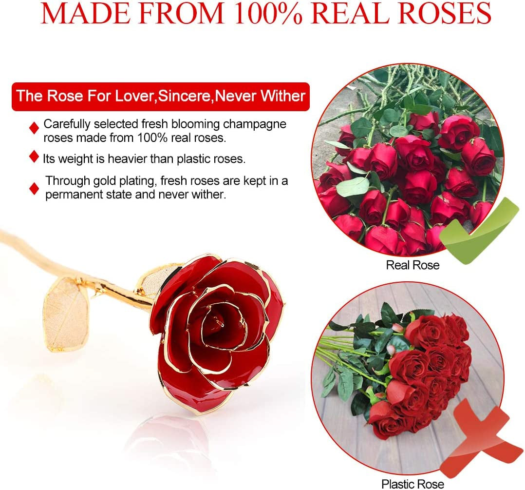 Enchanting 24K Red Rose Gold Leaf: The Perfect Eternal Gift for Valentine's Day, Anniversaries, Birthdays, and More