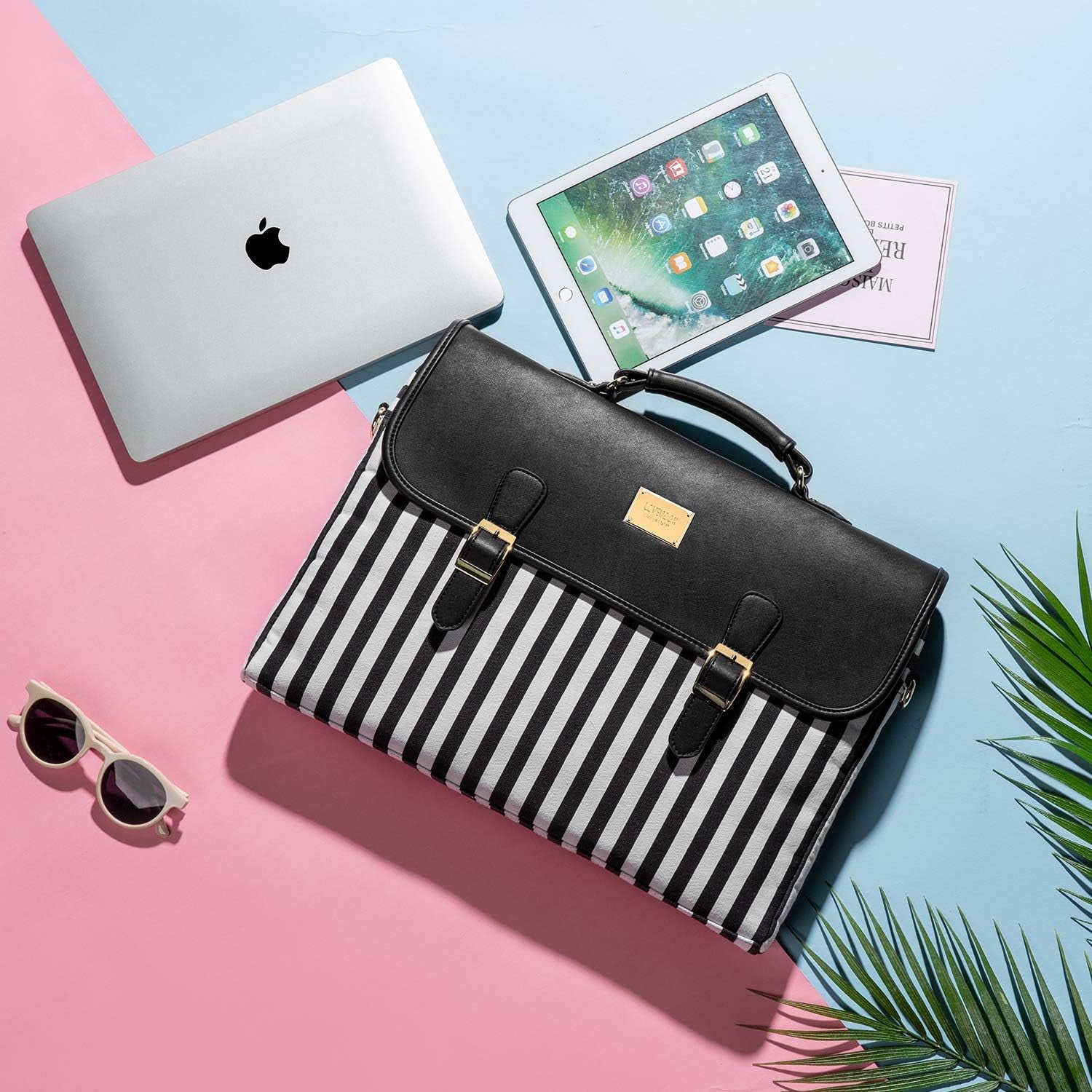 Computer Bag Laptop Bag for Women Cute Laptop Messenger Bag for Work College, Slim-Black, 15.6-Inch