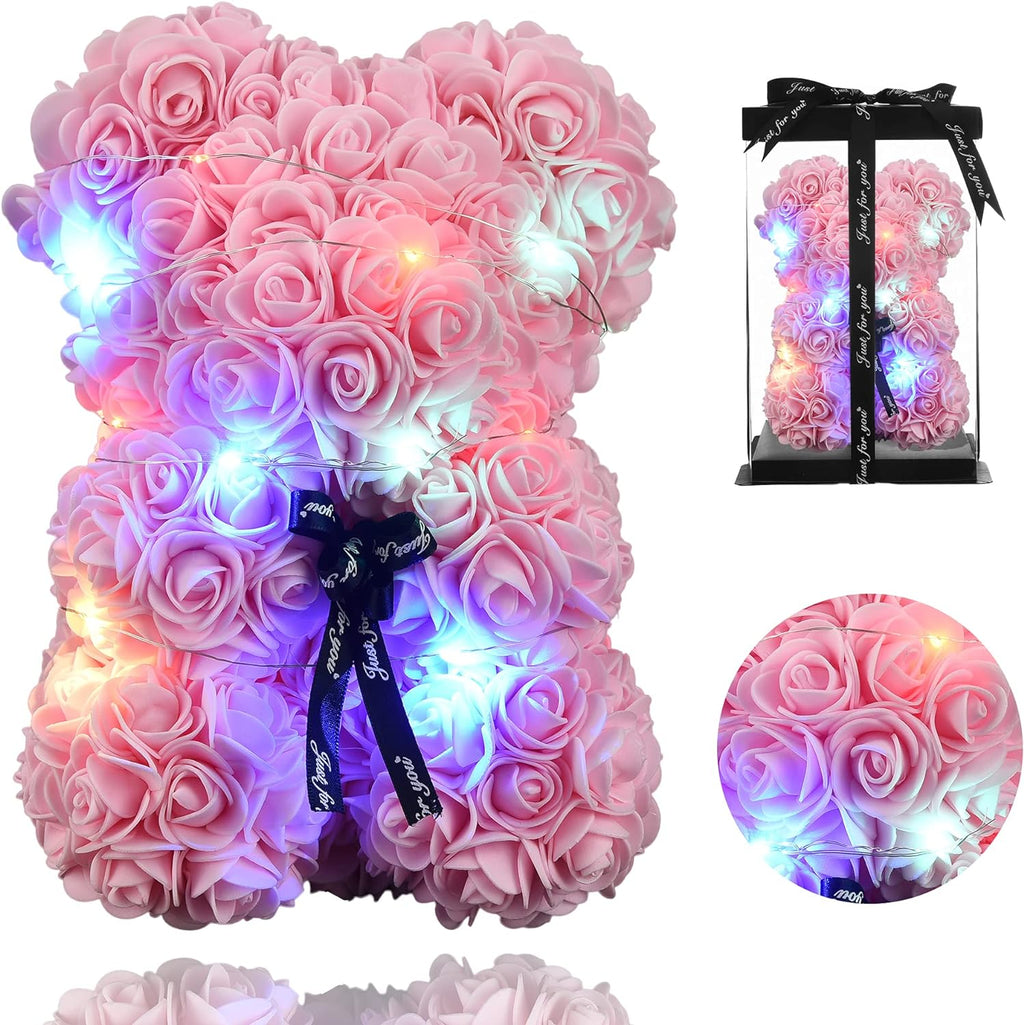 Rose Flowers Teddy Bear Gifts for Women, Mothers Day Rose Bear Gifts for Women Mom, Artificial Flowers Rose Bear Valentines Day Gifts for Wife Her, Unique Birthday Rose Teddy Bear Gifts for Mom Her