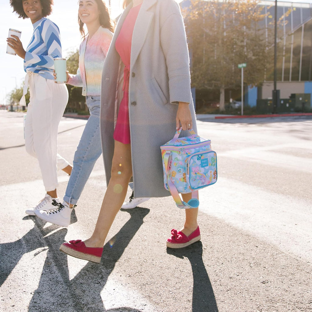 Retro 90S Cooler, Insulated Square Lunch Box with Front Pocket & Adjustable Strap