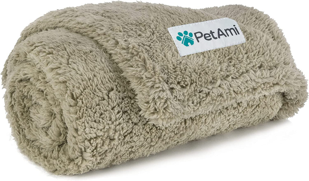 Petami Fluffy Waterproof Dog Blanket for Small Medium Dogs, Soft Warm Pet Sherpa Throw Pee Proof Couch Cover, Reversible Cat Puppy Bed Blanket Sofa Protector, Plush Washable Pad (Taupe Camel, 24X32)