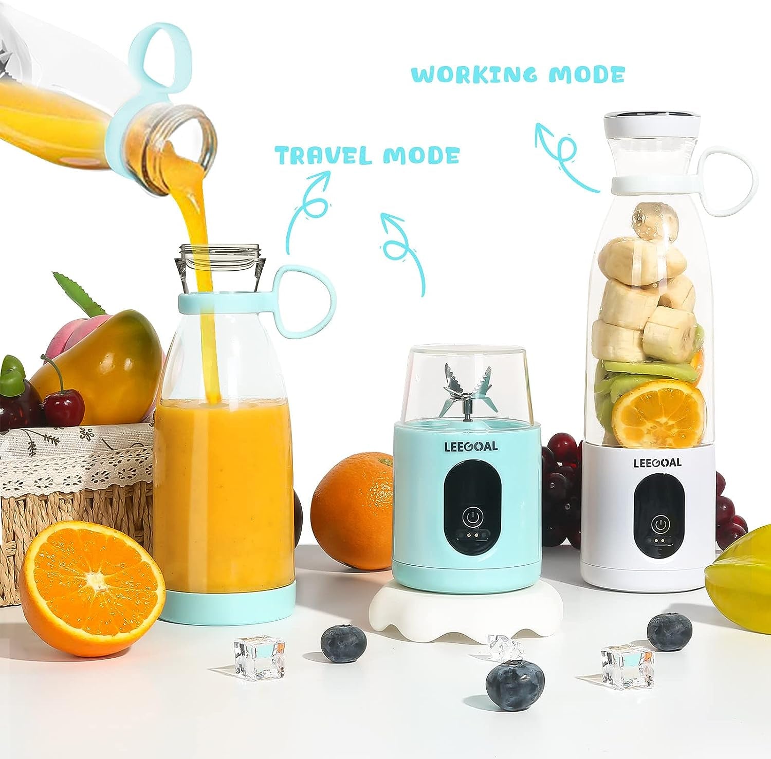 Smoothie Maker, 18OZ/535ML Portable Smoothie Blender Juicer Mixer, 300W Powerful Personal Blender | Crushes Ice Cubes| 3X MORE POWERFUL than Most USB Blenders,  Blender Bravo Blue