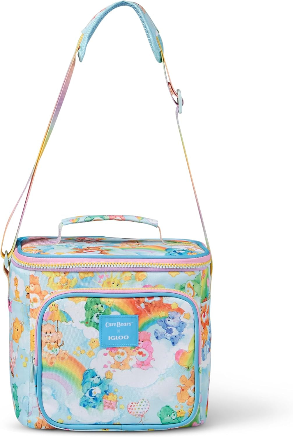 Retro 90S Cooler, Insulated Square Lunch Box with Front Pocket & Adjustable Strap