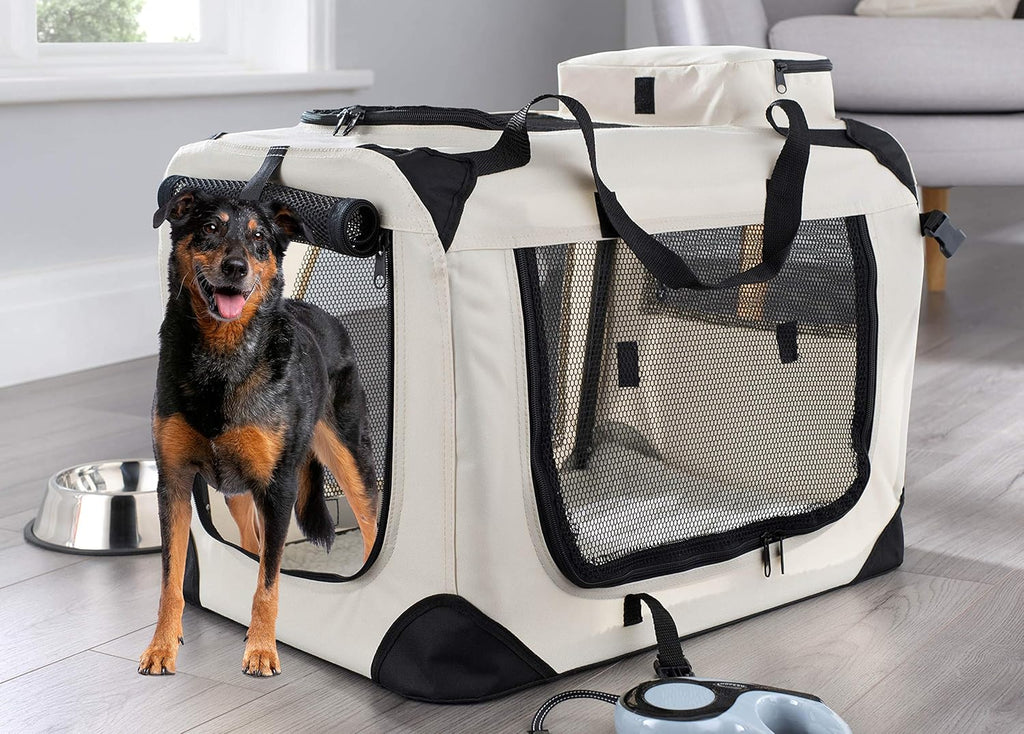 Lightweight Fabric Pet Carrier for Cats, Dogs and More with Fleece Mat and Food Bag, Beige