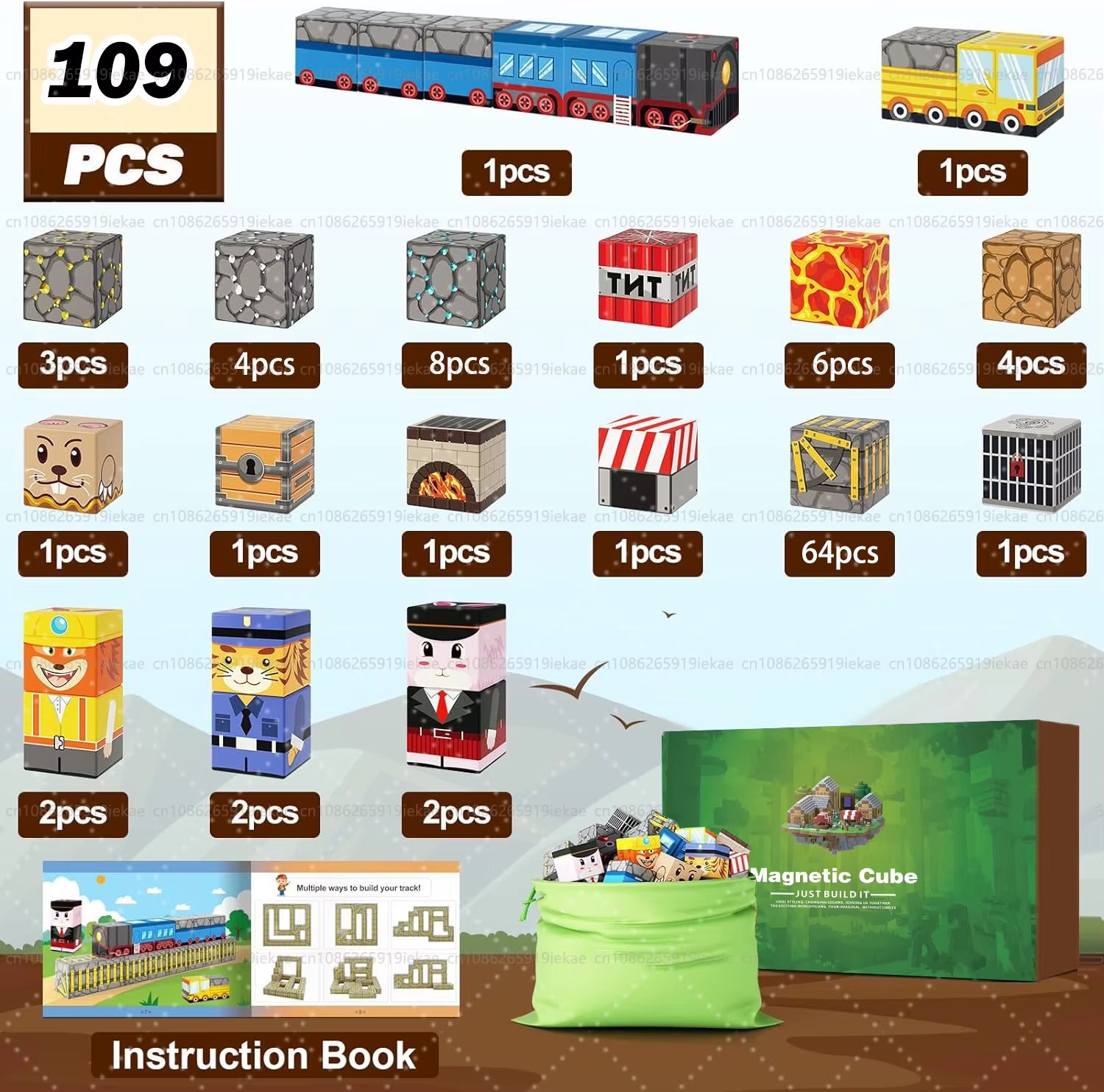 Magnetic Building Blocks Mine World Magnet Cube Set STEM Montessori Sensory Toy for Kids Boys Girls Ages 3+ DIY Model Children