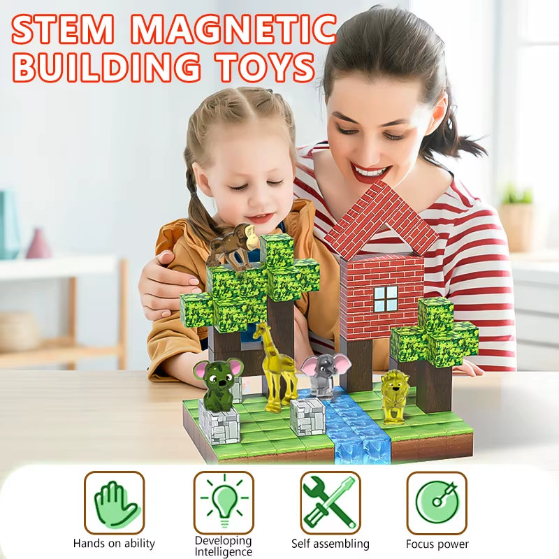 Magnetic Building Blocks Forest Animal World STEM Learning Building Blocks Toys Gifts Fun Stress Relief Toys for Children over 3
