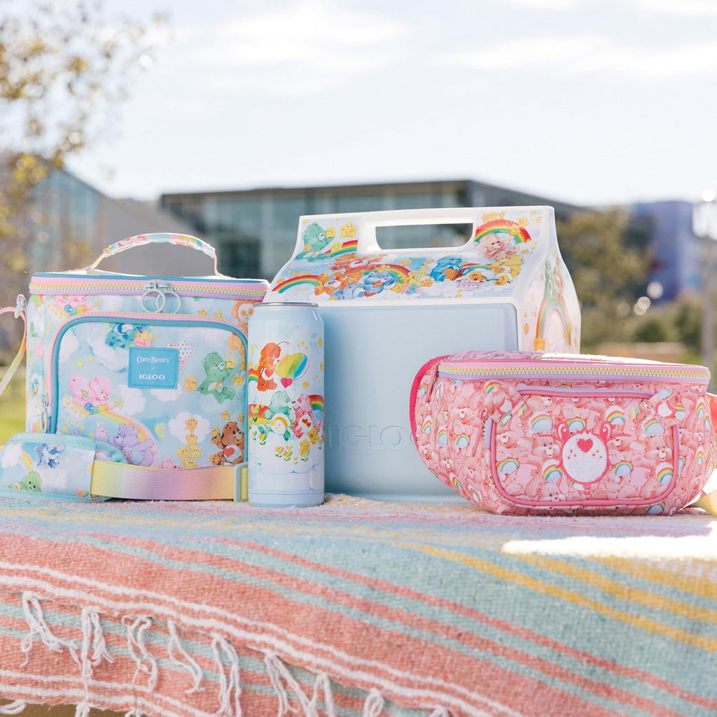 Retro 90S Cooler, Insulated Square Lunch Box with Front Pocket & Adjustable Strap