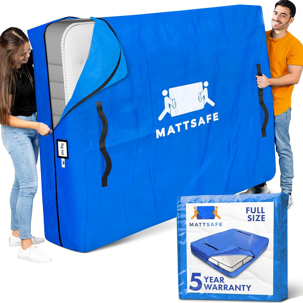 Mattress Bag with 8 Handles for Moving and Storage - Full Size - Reusable Cover with Strong Zipper Closure - Extra Thick Mattress Protection Mattsafe