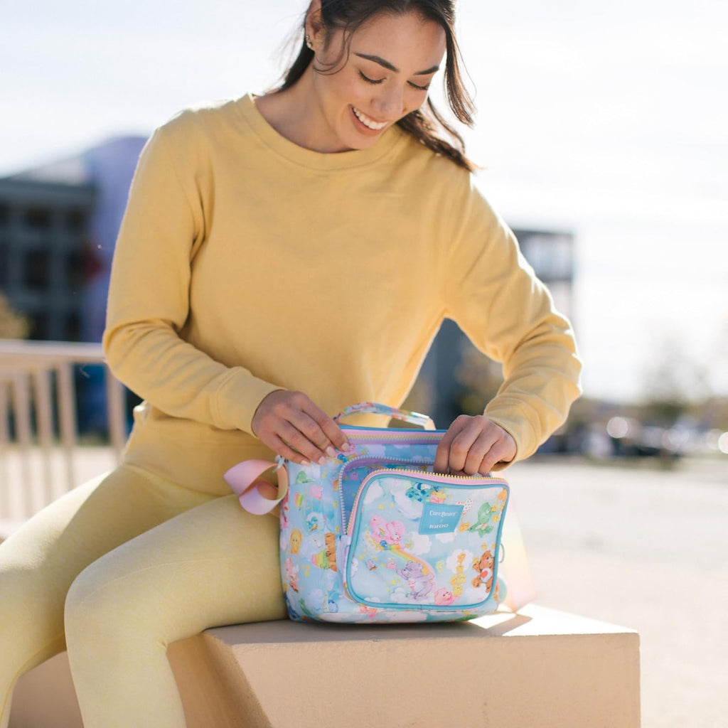 Retro 90S Cooler, Insulated Square Lunch Box with Front Pocket & Adjustable Strap