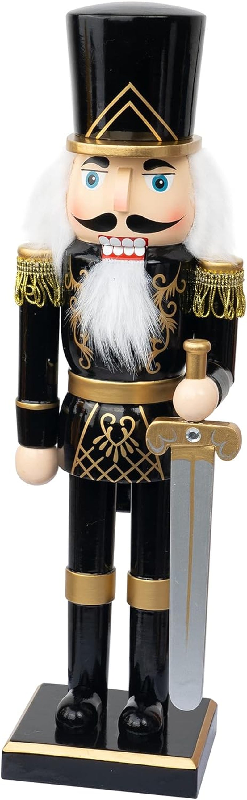 FUNPENY 14" Christmas Decorative Nutcracker Figures, Wooden Black Soldier in Black Uniform Hold Sword, Festive Collectible Nutcracker Gift for Indoor Winter Table Desktop Fireplace Decorations