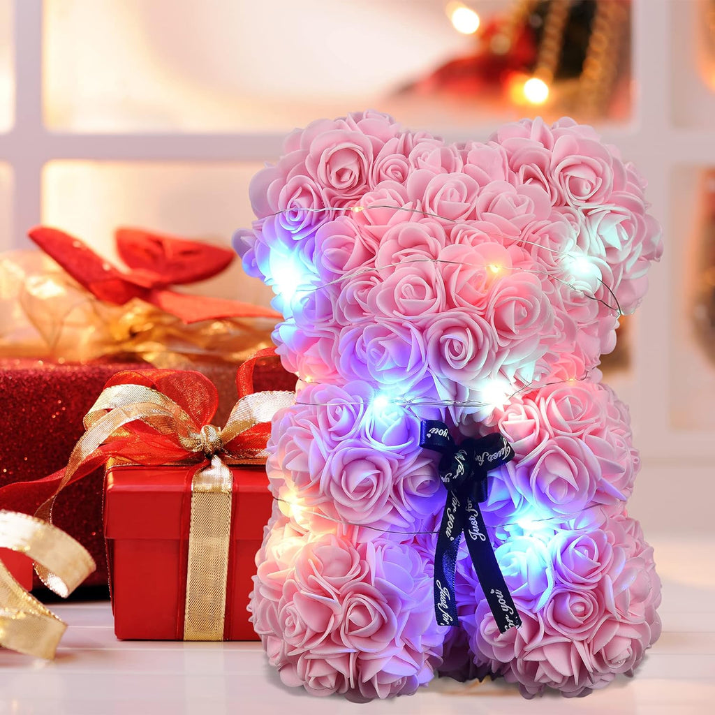 Rose Flowers Teddy Bear Gifts for Women, Mothers Day Rose Bear Gifts for Women Mom, Artificial Flowers Rose Bear Valentines Day Gifts for Wife Her, Unique Birthday Rose Teddy Bear Gifts for Mom Her
