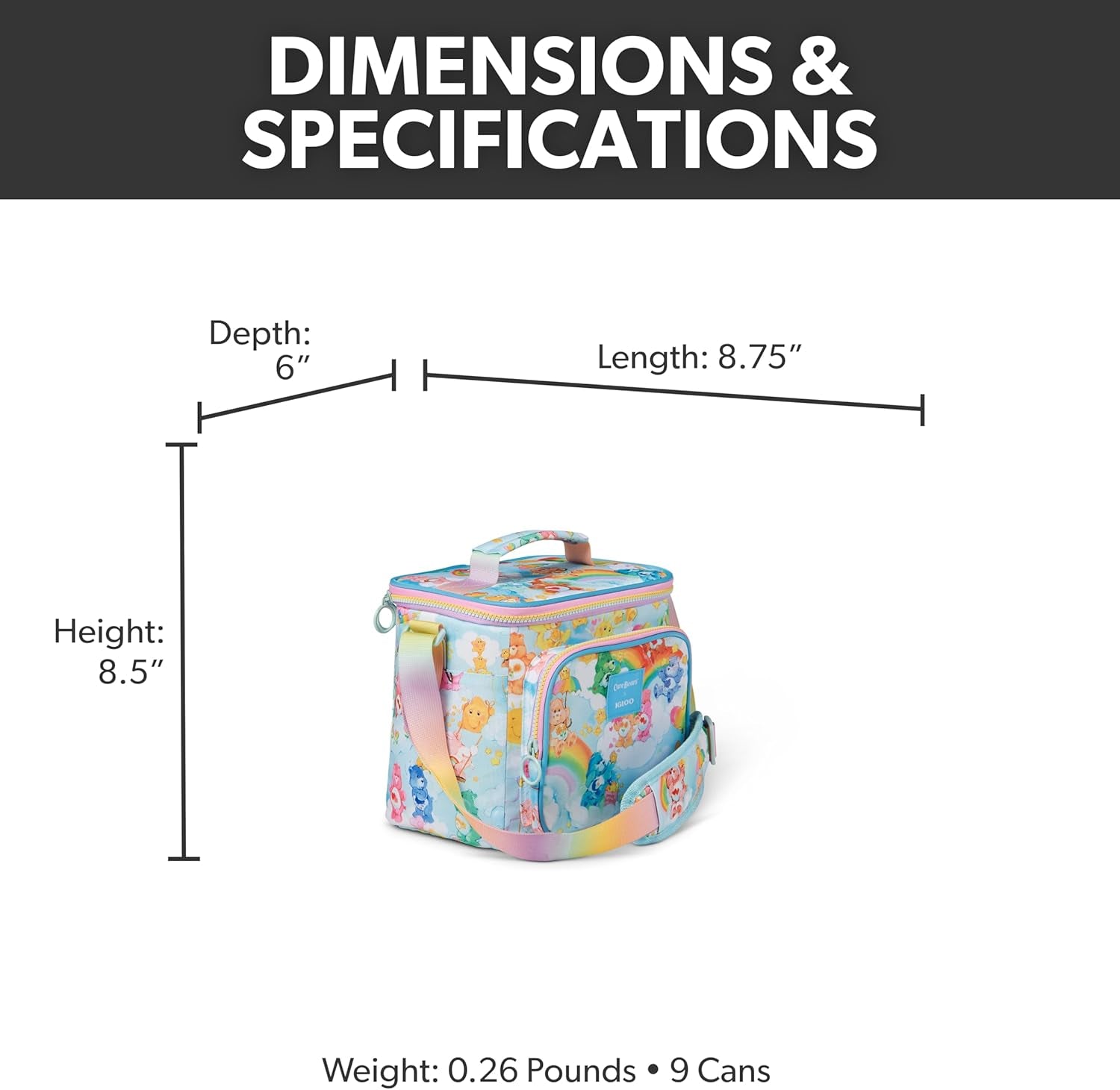 Retro 90S Cooler, Insulated Square Lunch Box with Front Pocket & Adjustable Strap
