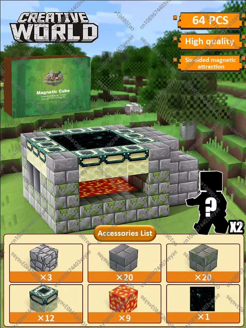 Magnetic Building Blocks Mine World Magnet Cube Set STEM Montessori Sensory Toy for Kids Boys Girls Ages 3+ DIY Model Children