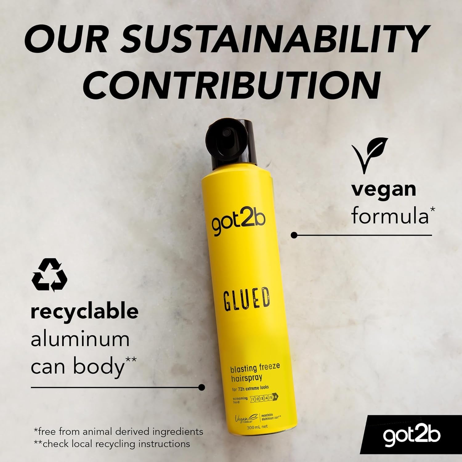 Glued Blasting Freeze Hairspray 300 Ml, Glued Hairspray for up to 72H Ultra Strong Hold, Hairspray , for Extreme Hairstyles, Vegan* Formula