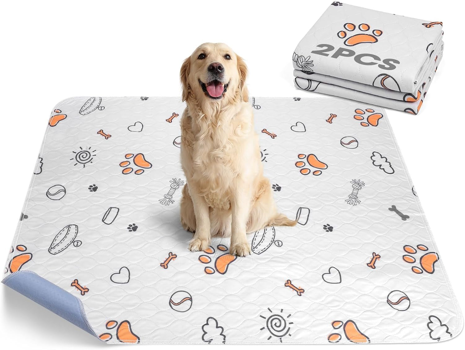 Washable Pee Pads for Dogs, 2 Pack Large 36"X41" Super Absorbent Reusable Training Pads, 100% Waterproof Non-Slip Puppy Whelping Playpen Indoor Mat Pet Supplies