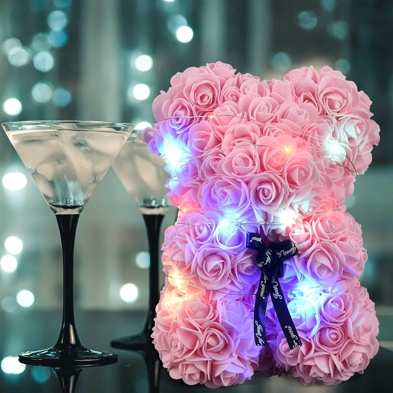 Rose Flowers Teddy Bear Gifts for Women, Mothers Day Rose Bear Gifts for Women Mom, Artificial Flowers Rose Bear Valentines Day Gifts for Wife Her, Unique Birthday Rose Teddy Bear Gifts for Mom Her