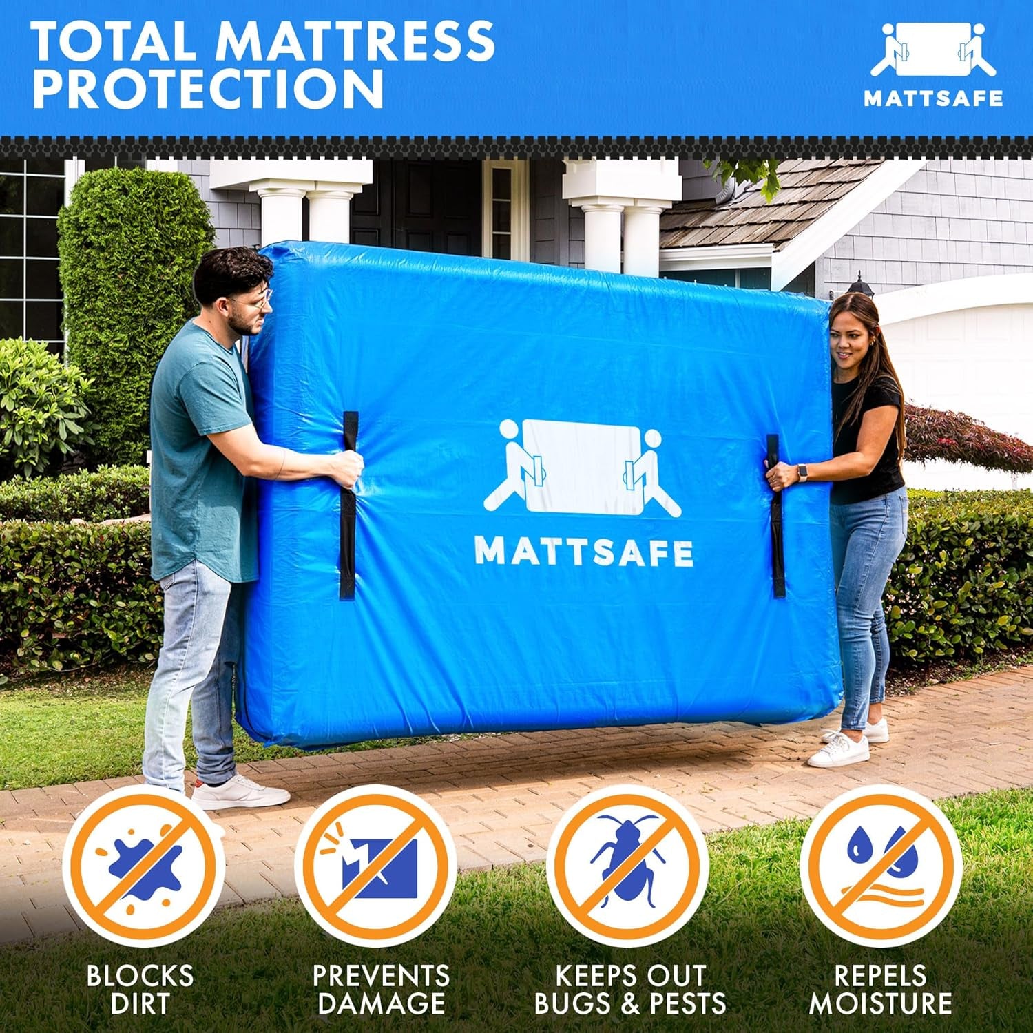 Mattress Bag with 8 Handles for Moving and Storage - Full Size - Reusable Cover with Strong Zipper Closure - Extra Thick Mattress Protection Mattsafe