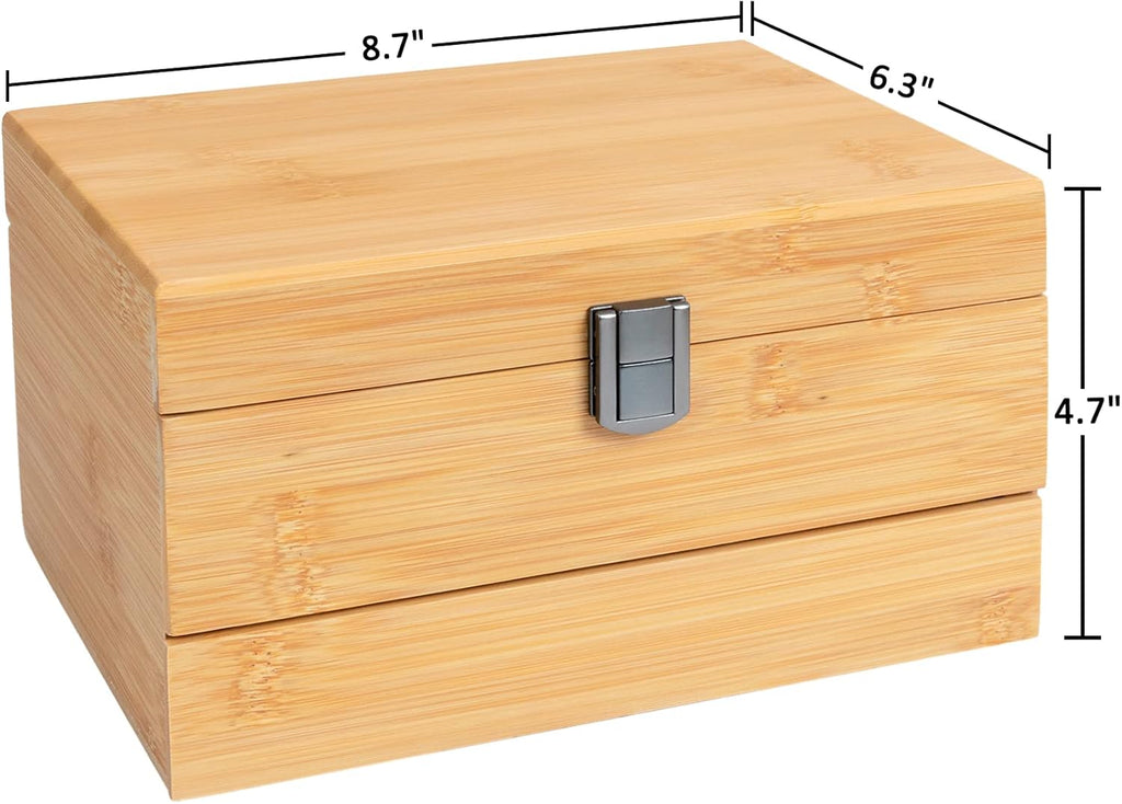 Three-Layer Bamboo Jewelry Box with Mirror Jewelry Storage with Lock Jewelry Organizer with 2 Drawers for Girl Women'S Gift Mother'S Day