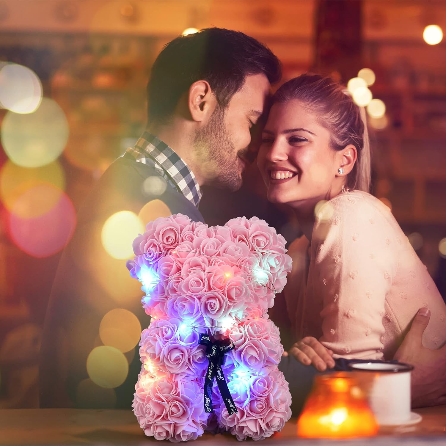 Rose Flowers Teddy Bear Gifts for Women, Mothers Day Rose Bear Gifts for Women Mom, Artificial Flowers Rose Bear Valentines Day Gifts for Wife Her, Unique Birthday Rose Teddy Bear Gifts for Mom Her