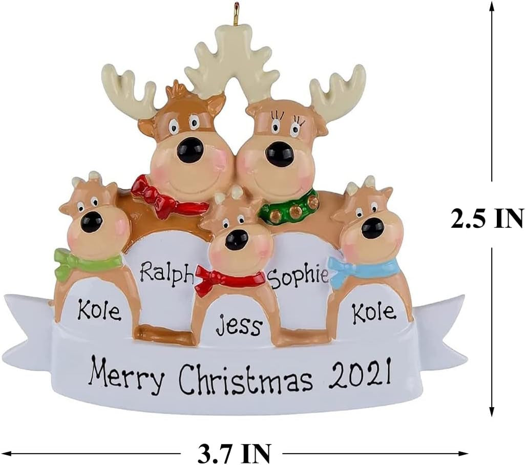 DECORY 2021 Family Ornament, Family Christmas Reindeer Ornaments, Personalized DIY Name Ornaments Reindeer Family of 3, 4, 5,Christmas Tree Decorations