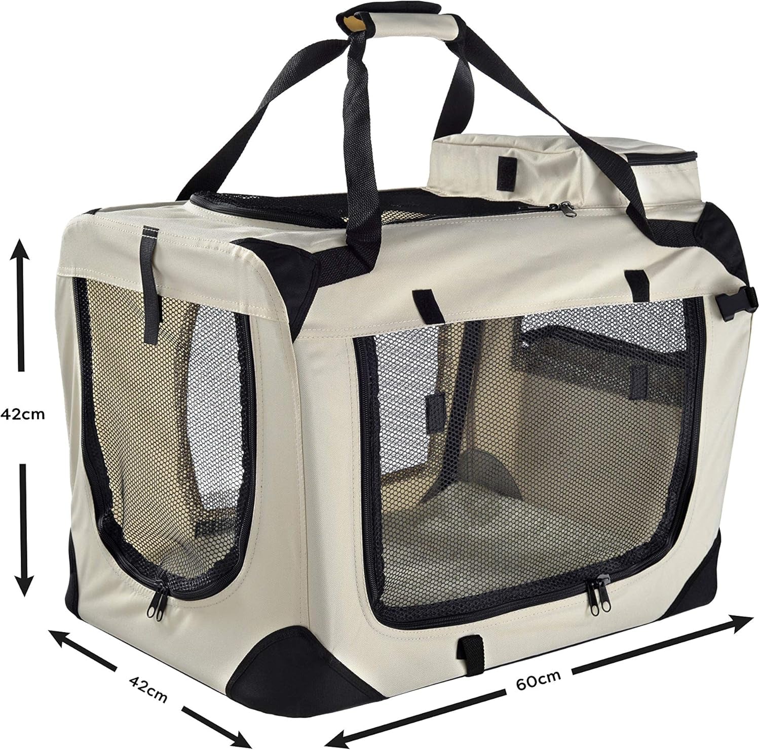 Lightweight Fabric Pet Carrier for Cats, Dogs and More with Fleece Mat and Food Bag, Beige