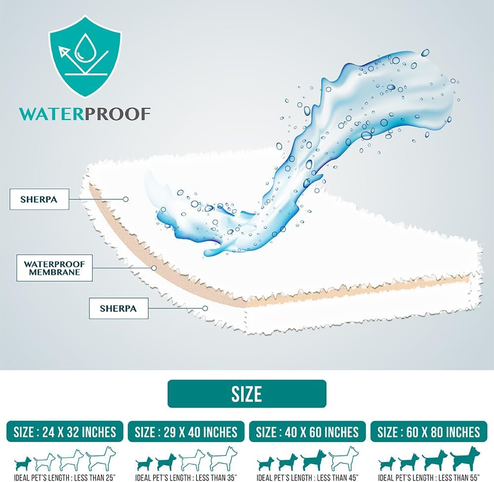 Petami Fluffy Waterproof Dog Blanket for Small Medium Dogs, Soft Warm Pet Sherpa Throw Pee Proof Couch Cover, Reversible Cat Puppy Bed Blanket Sofa Protector, Plush Washable Pad (Taupe Camel, 24X32)