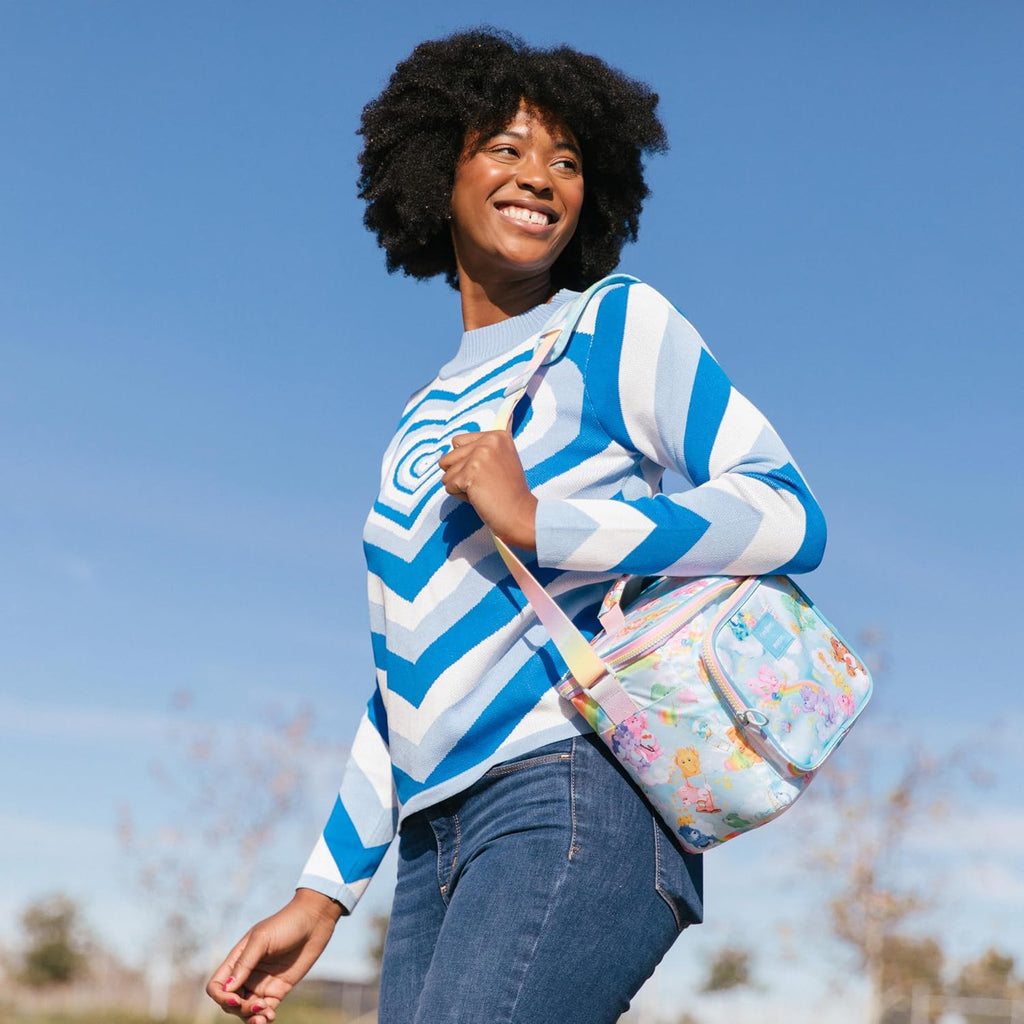 Retro 90S Cooler, Insulated Square Lunch Box with Front Pocket & Adjustable Strap