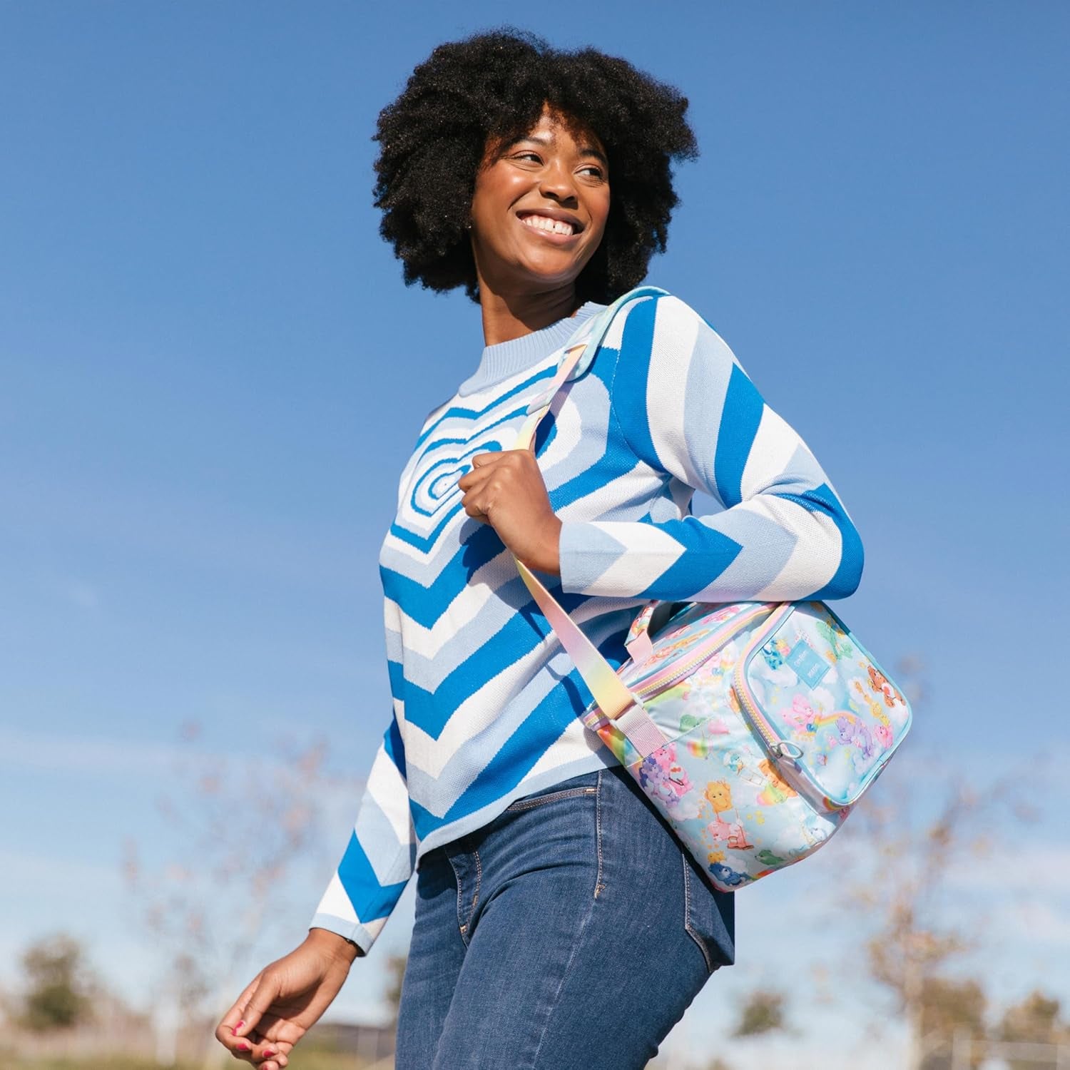 Retro 90S Cooler, Insulated Square Lunch Box with Front Pocket & Adjustable Strap