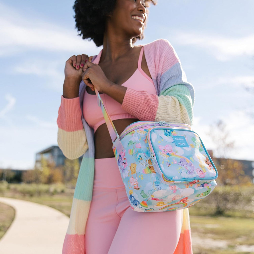 Retro 90S Cooler, Insulated Square Lunch Box with Front Pocket & Adjustable Strap