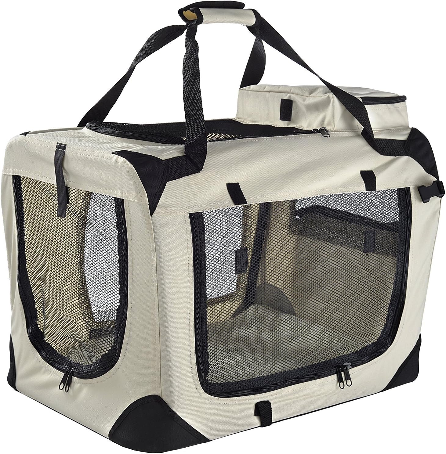 Lightweight Fabric Pet Carrier for Cats, Dogs and More with Fleece Mat and Food Bag, Beige